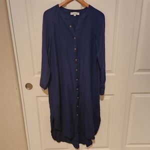 LOFT Blue Hi-lo Size Large Linen Blend Dress